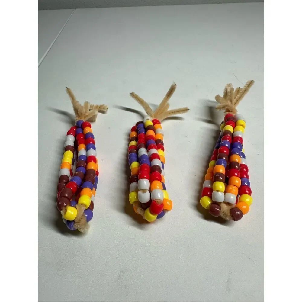 Vintage Lot of 3 Handmade Indian Corn Lacing Thanksgiving Fall Decorations